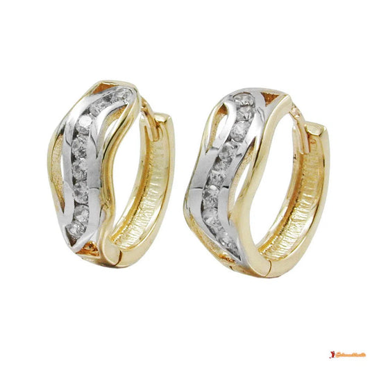 Creole Ohrring 13x5mm Klappscharnier bicolor Zirkonias 9Kt GOLD-Creolen mit Klappscharnier GOLD-Schmuckhoelle.com