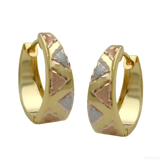 Creole Ohrring 14x13x5mm Klappscharnier tricolor diamantiert 9Kt GOLD-Creolen mit Klappscharnier GOLD-Schmuckhoelle.com