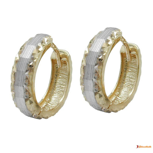 Creole Ohrring 14x4mm Klappscharnier bicolor diamantiert 9Kt GOLD-Creolen mit Klappscharnier GOLD-Schmuckhoelle.com