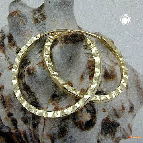 Creole Ohrring 17x1mm Steckverschluss Muster glänzend diamantiert 9Kt GOLD-Sonstige Creolen GOLD-Schmuckhoelle.com