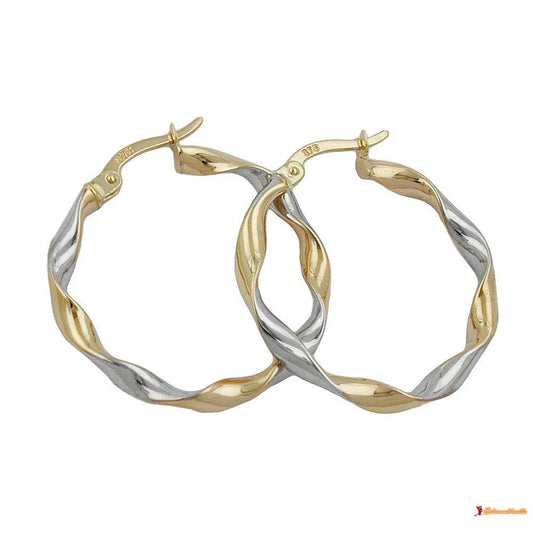 Creole Ohrring 26x3mm oval bicolor diamantiert geschwungen 9Kt GOLD-Sonstige Creolen GOLD-Schmuckhoelle.com