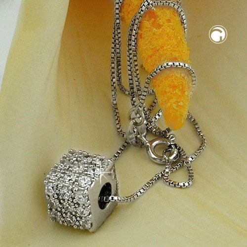 Kette 09mm Anhänger Würfel mit Zirkonias Silber 925 42cm-Anhänger-Ketten Silber-Schmuckhoelle.com