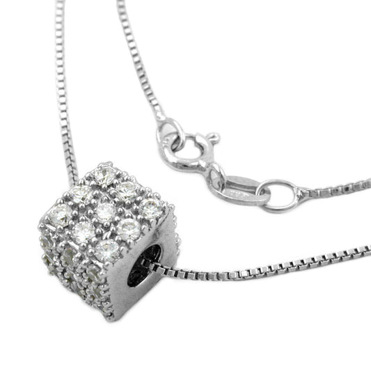 Kette 09mm Anhänger Würfel mit Zirkonias Silber 925 42cm-Anhänger-Ketten Silber-Schmuckhoelle.com