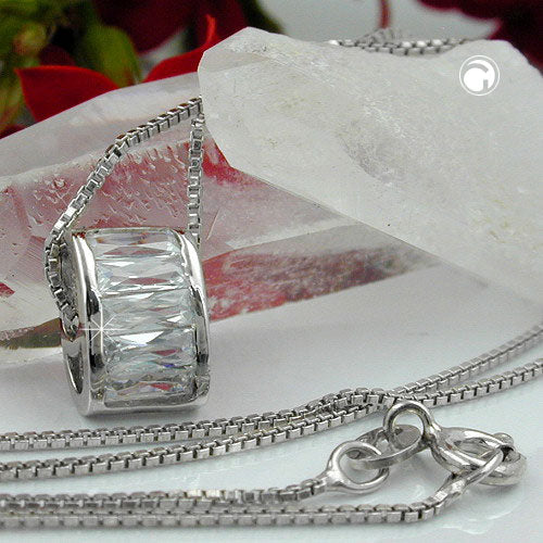 Kette 09mm Anhänger oval mit Zirkonias rhodiniert Silber 925 42cm-Anhänger-Ketten Silber-Schmuckhoelle.com