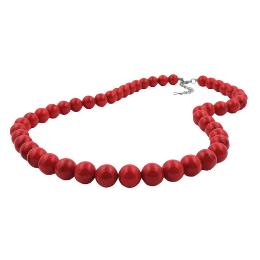 Kette 12mm Kunststoffperlen rot-schwarz-marmoriert-Ketten rot-rosa-Schmuckhoelle.com