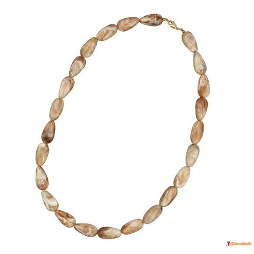 Kette 25x17mm Winkelperle Kunststoff natur-beige-marmoriert glänzend 60cm-Ketten beige-braun-Schmuckhoelle.com