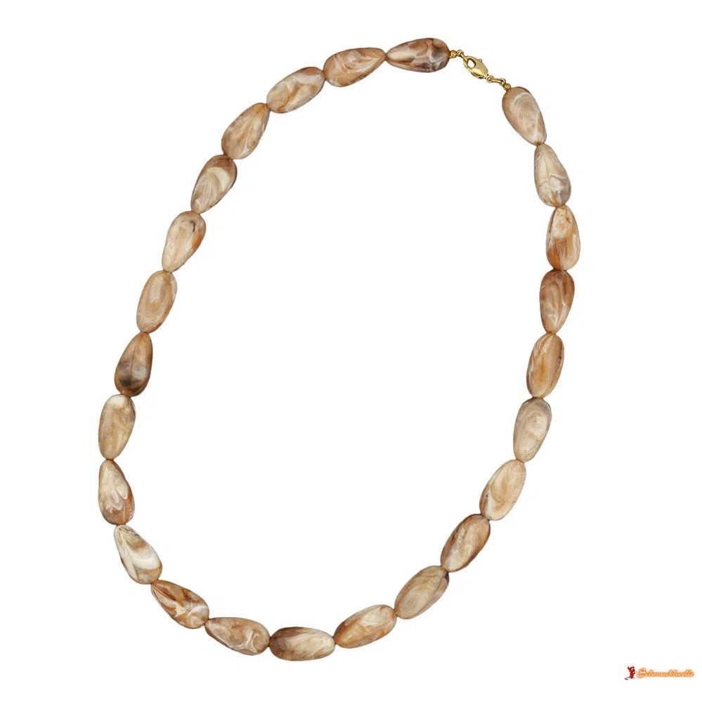 Kette 25x17mm Winkelperle Kunststoff natur-beige-marmoriert glänzend 60cm-Ketten beige-braun-Schmuckhoelle.com