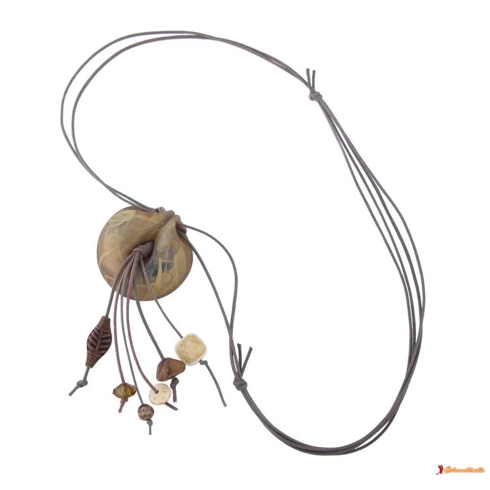 Kette 52mm Anhänger Amulett Kunststoff oliv-marmoriert Kordel oliv 100cm-Ketten grün-Schmuckhoelle.com