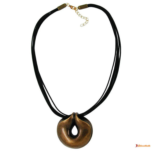 Kette 52mm Kunststoff Anhänger Amulett altmessingfarben Kordel schwarz 50cm-Ketten schwarz-Schmuckhoelle.com