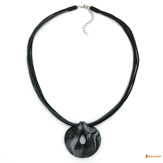 Kette 52mm Kunststoff Anhänger Amulett grau-silber marmoriert Kordel grau und schwarz 55cm-Ketten schwarz-Schmuckhoelle.com