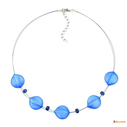 Kette 5x Blattperle blau-seidig-Drahtketten Kunststoff-Perlen-Schmuckhoelle.com