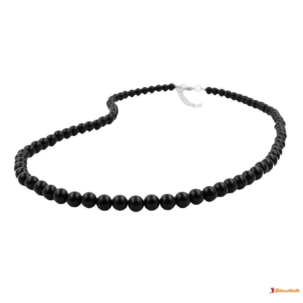 Kette 6mm Perle Kunststoff schwarz-glänzend-Ketten schwarz-Schmuckhoelle.com