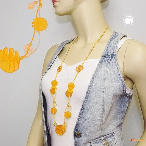 Kette 7 Spiralperlen gelbe Kunststoffperlen Baumwollkordel 100cm-Ketten gelb-orange-Schmuckhoelle.com