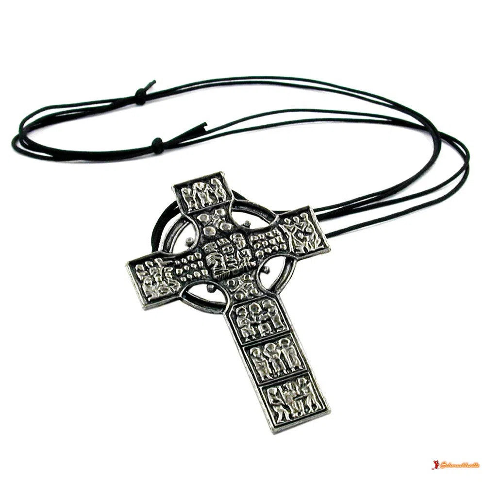 Kette 88x58mm Zinn-Anhänger keltisches Kreuz 110cm-Ketten grau-Schmuckhoelle.com