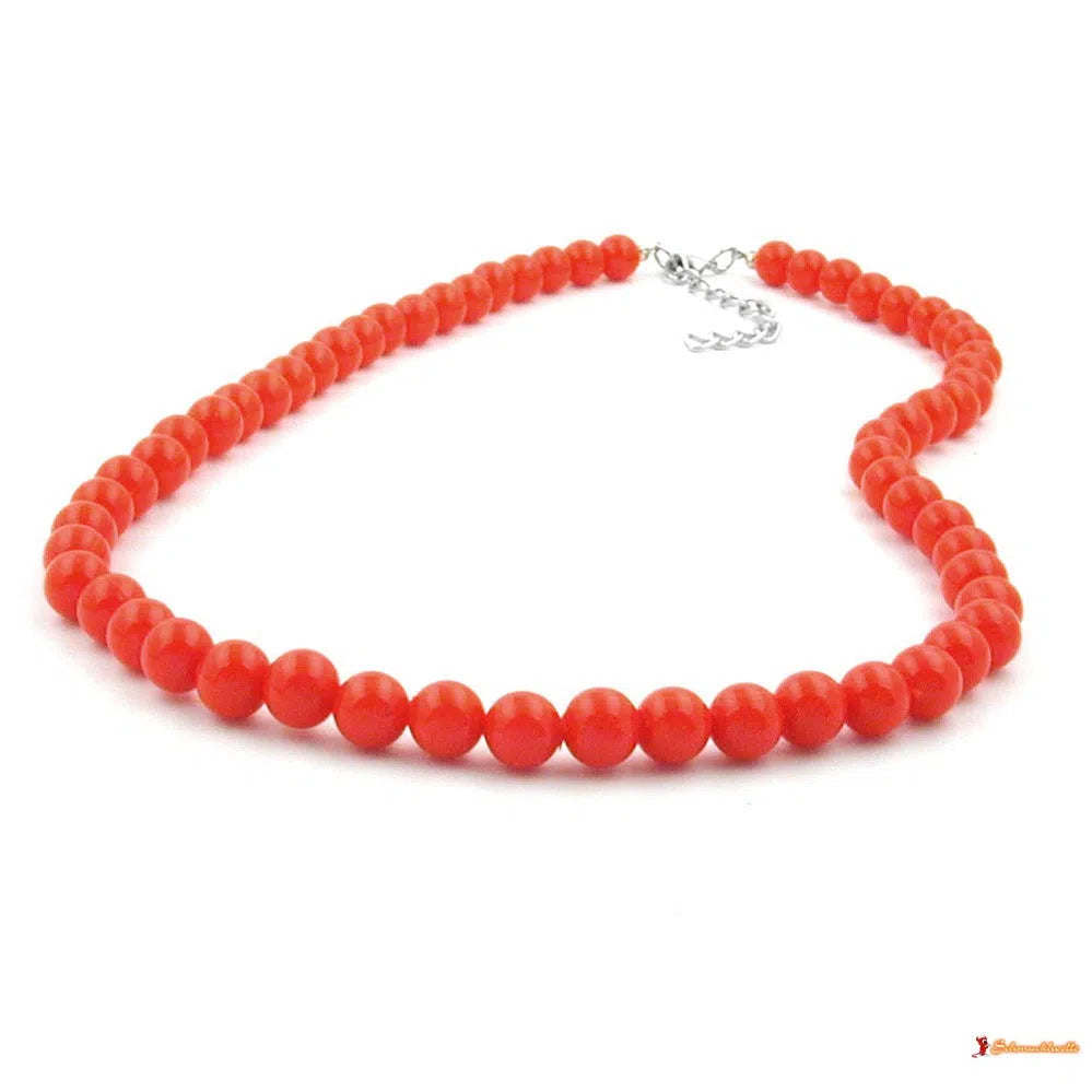 Kette 8mm Kunststoffperlen orange-rot-glänzend-Ketten rot-rosa-Schmuckhoelle.com