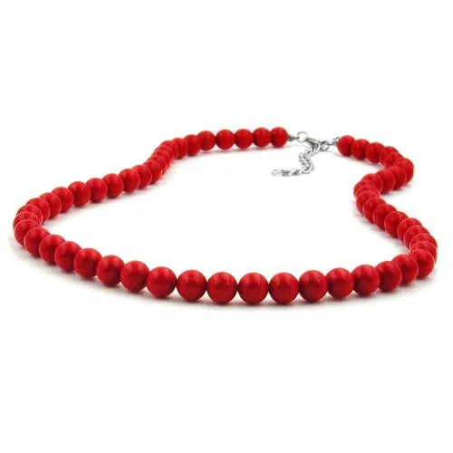 Kette 8mm Kunststoffperlen rot-glänzend-Ketten rot-rosa-Schmuckhoelle.com