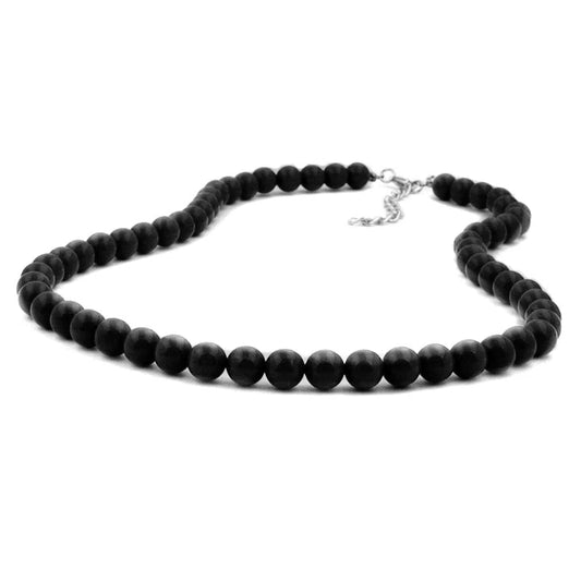 Kette 8mm Kunststoffperlen schwarz glänzend-Ketten schwarz-Schmuckhoelle.com