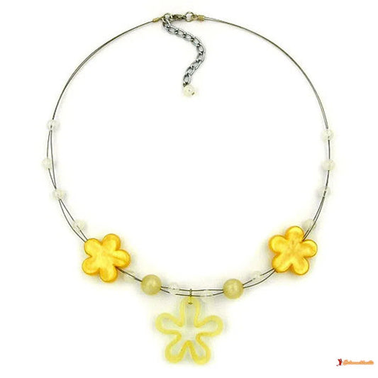 Kette Blume gelb Perle gelb-pastell-Drahtketten Kunststoff-Perlen-Schmuckhoelle.com