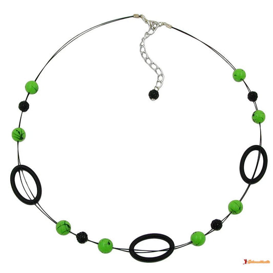 Kette Drahtkette 3x schwarz ovale Ringe und Fadenperle grün Kunststoffperlen 45cm-Drahtketten Kunststoff-Perlen-Schmuckhoelle.com