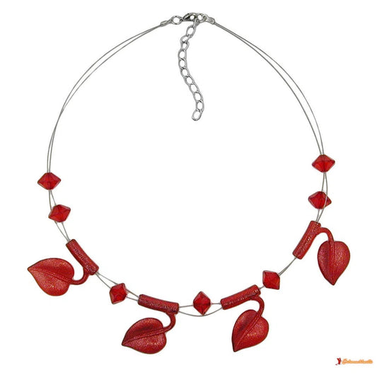 Kette Drahtkette 4x Blätter rot-flitter Kunststoffperlen 44cm-Drahtketten Kunststoff-Perlen-Schmuckhoelle.com