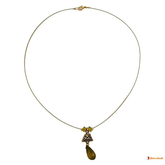 Kette Drahtkette Anhänger Birne oliv altgoldfarben Ornament Kunststoffperlen 42cm-Drahtketten Kunststoff-Perlen-Schmuckhoelle.com