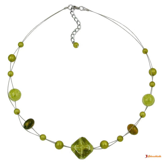 Kette Drahtkette Crash-Perle oliv Kunststoffperlen 45cm-Drahtketten Kunststoff-Perlen-Schmuckhoelle.com