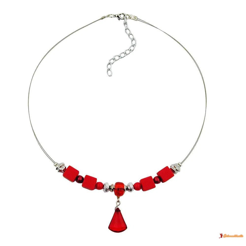 Kette Drahtkette Flachkegel rot-transparent Kunststoffperlen 45cm-Drahtketten Kunststoff-Perlen-Schmuckhoelle.com