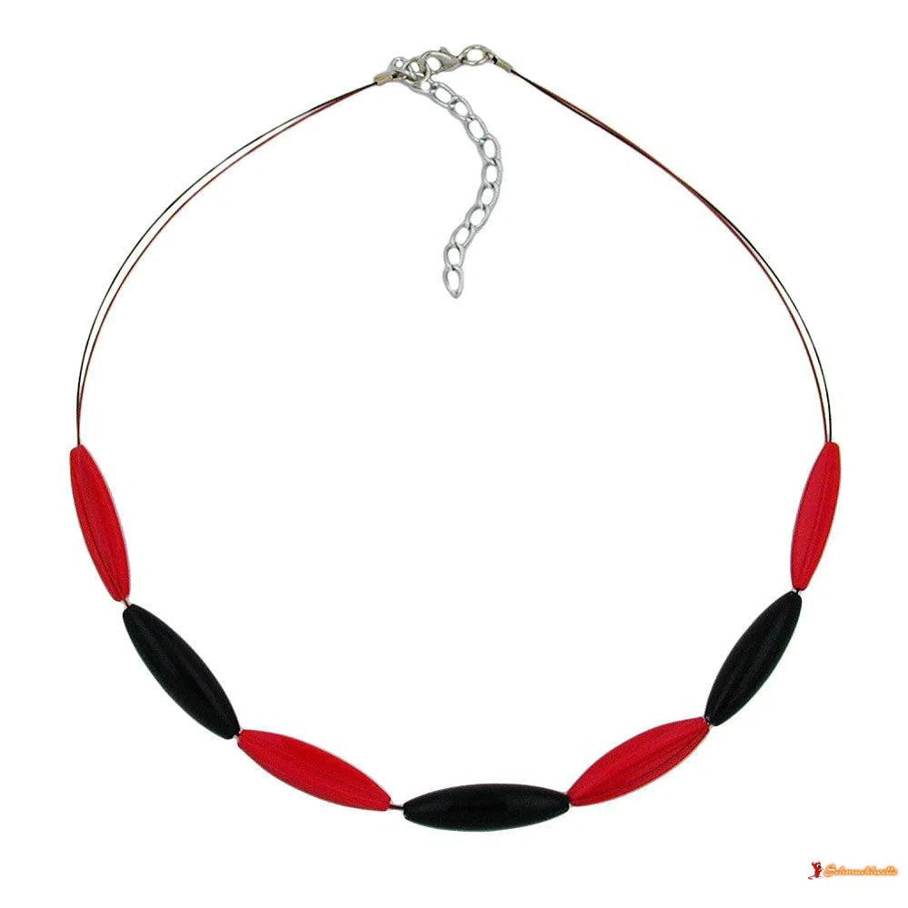 Kette Drahtkette Rillenoliven schwarz und rot Kunststoffperlen 45cm-Drahtketten Kunststoff-Perlen-Schmuckhoelle.com