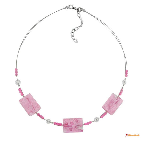 Kette Drahtkette Viereck gewellt rosa-marmoriert Kunststoffperlen 45cm-Drahtketten Kunststoff-Perlen-Schmuckhoelle.com