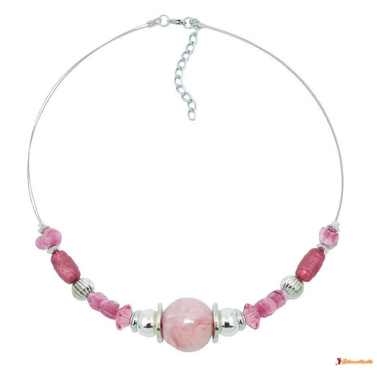 Kette Drahtkette große Perle rosa altrosa silberfarben Kunststoffperlen 45cm-Drahtketten Kunststoff-Perlen-Schmuckhoelle.com