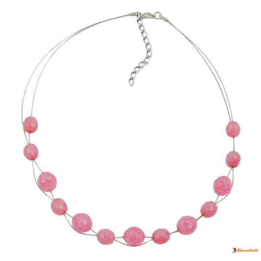 Kette Drahtkette mit Glasperlen Facettenperle rosa 45cm-Drahtketten mit Glasperlen-Schmuckhoelle.com