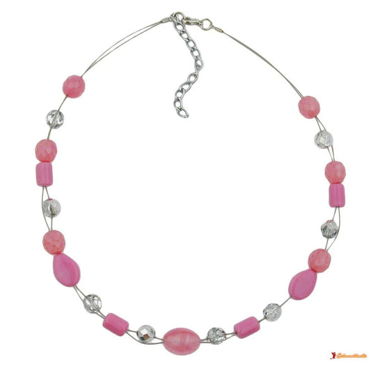 Kette Drahtkette mit Glasperlen Olive rosa und silber-verspiegelt 42cm-Drahtketten mit Glasperlen-Schmuckhoelle.com