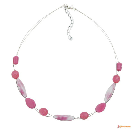 Kette Drahtkette mit Glasperlen Vierkantolive weiß-rosa und sattrosa 45cm-Drahtketten mit Glasperlen-Schmuckhoelle.com