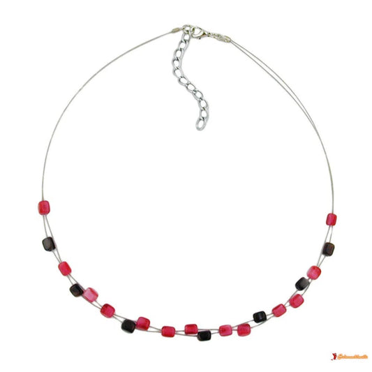 Kette Drahtkette mit Glasperlen Würfel rosa und braun 42cm-Drahtketten mit Glasperlen-Schmuckhoelle.com