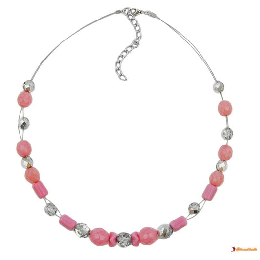 Kette Drahtkette mit Glasperlen Würfel rosa und kristall silber-verspiegelt 42cm-Drahtketten mit Glasperlen-Schmuckhoelle.com