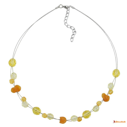 Kette Drahtkette mit Glasperlen gelb-orange-transparent 44cm-Drahtketten mit Glasperlen-Schmuckhoelle.com