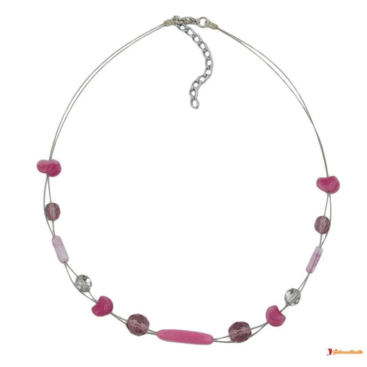 Kette Drahtkette mit Glasperlen rosa kristall-verspiegelt Vierkantolive flieder rosa 45cm-Drahtketten mit Glasperlen-Schmuckhoelle.com