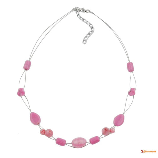 Kette Drahtkette mit Glasperlen rosa rot-weiß Olivenperle rosa 45cm-Drahtketten mit Glasperlen-Schmuckhoelle.com