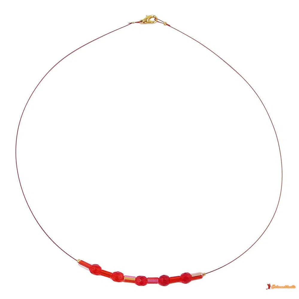 Kette Drahtkette mit Glasperlenröhrchen und Perle in rot-rot AB 40cm-Drahtketten mit Glasperlen-Schmuckhoelle.com