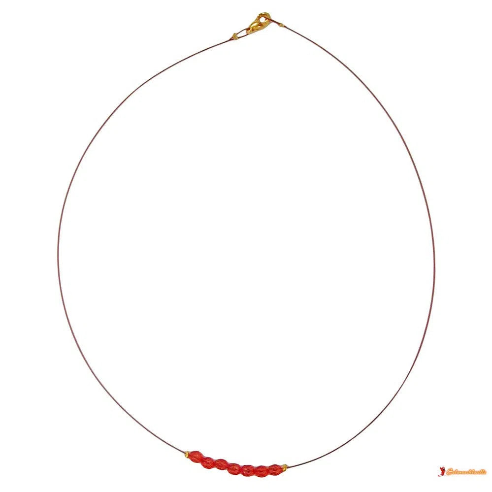 Kette Drahtkette mit facettierten Glasperlen rot 40cm-Drahtketten mit Glasperlen-Schmuckhoelle.com