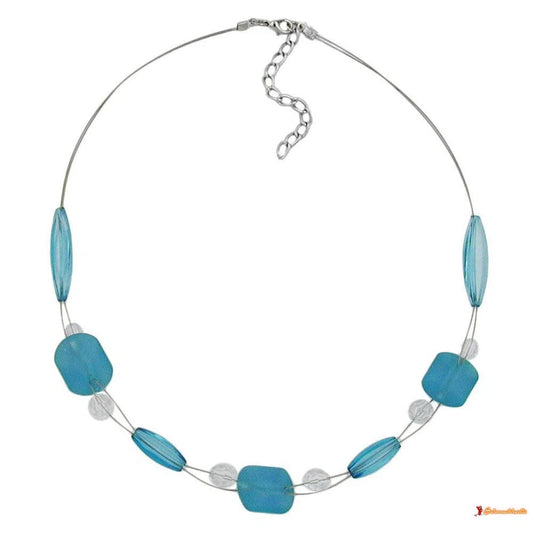 Kette Drahtkette türkis-aqua-transparent Kunststoffperlen 45cm-Drahtketten Kunststoff-Perlen-Schmuckhoelle.com