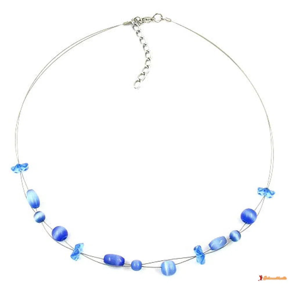 Kette Glas blau-transparent Draht-Drahtketten mit Glasperlen-Schmuckhoelle.com