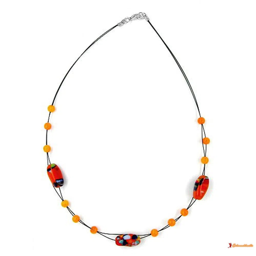 Kette Glas orange-blau-weiß-Drahtketten mit Glasperlen-Schmuckhoelle.com