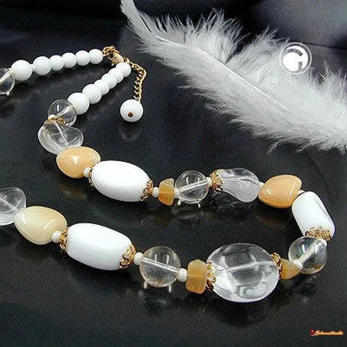 Kette Glasperlen weiß-beige-kristal-Perlenketten Glas bis 45cm-Schmuckhoelle.com