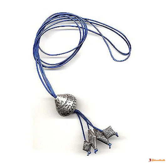 Kette Kegel 4x Rautenperle altsilber-Ketten blau-Schmuckhoelle.com