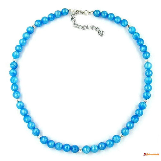 Kette Perle azurblau-seide-Ketten blau-Schmuckhoelle.com