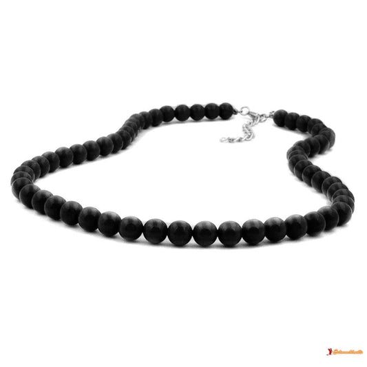 Kette Perlen 8mm schwarz-glänzend 42cm-Ketten schwarz-Schmuckhoelle.com