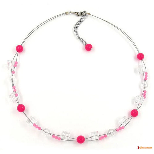 Kette, Perlen pink, Würfel-kristall-Drahtketten Kunststoff-Perlen-Schmuckhoelle.com