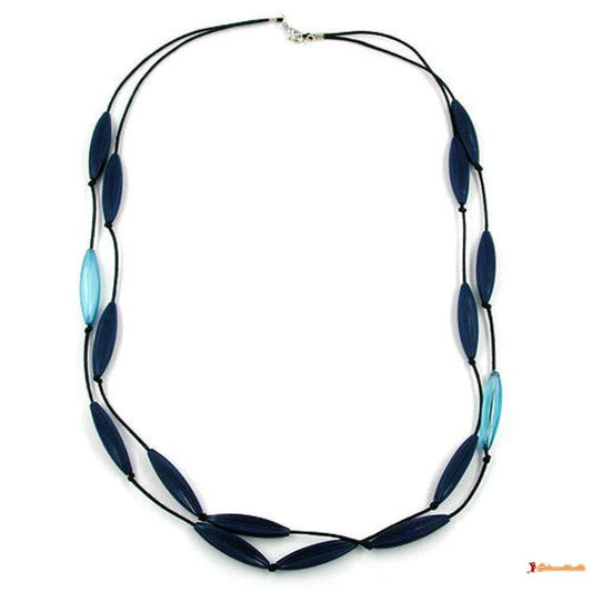 Kette Rillenolive blau silber-farbig-Ketten blau-Schmuckhoelle.com