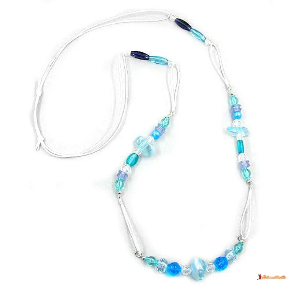 Kette aqua-türkis Kordel weiß-Ketten blau-Schmuckhoelle.com